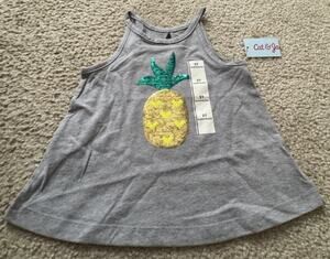 Cat & Jack Toddler Girls 2T Gray Sequin Pineapple Swing Tank Top NWT NEW